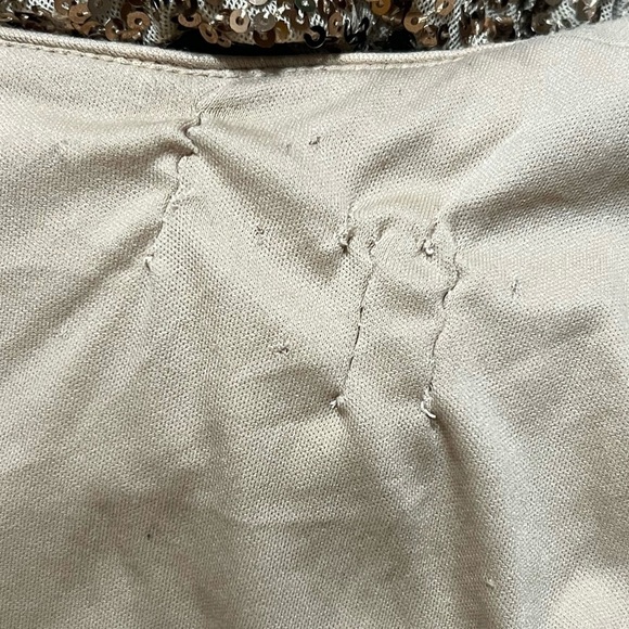 BADGLEY MISCHKA Gold Sequin Long Sleeve Boat Neck Cowl Back Stretch Maxi Gown 5 - Picture 9 of 9